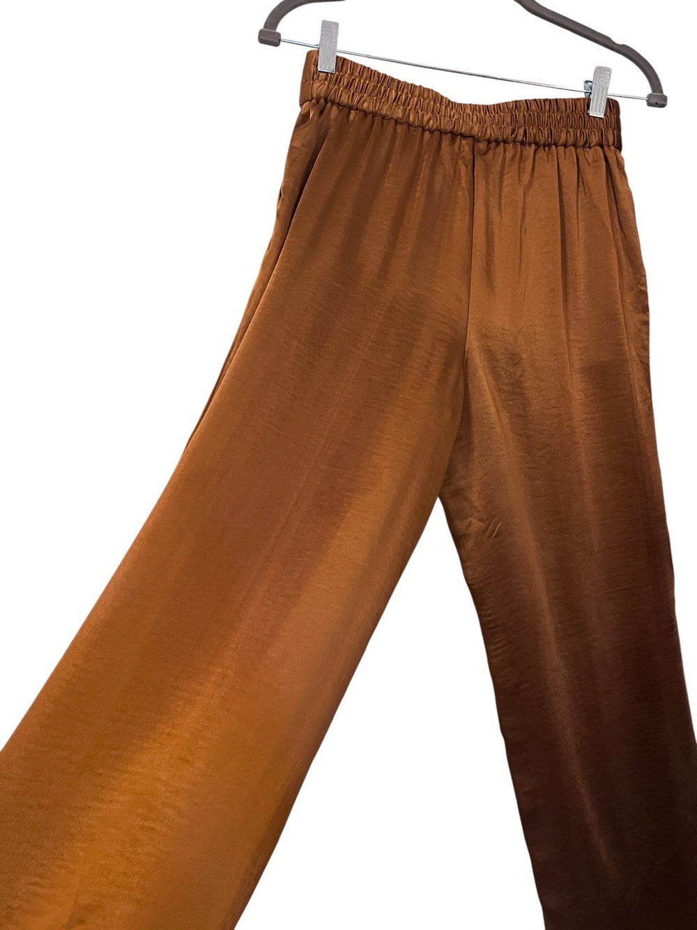 Anthropologie Drew Satin Eva Wide Leg Pant Copper Gold Brown NWT Size XS - Picture 9 of 14